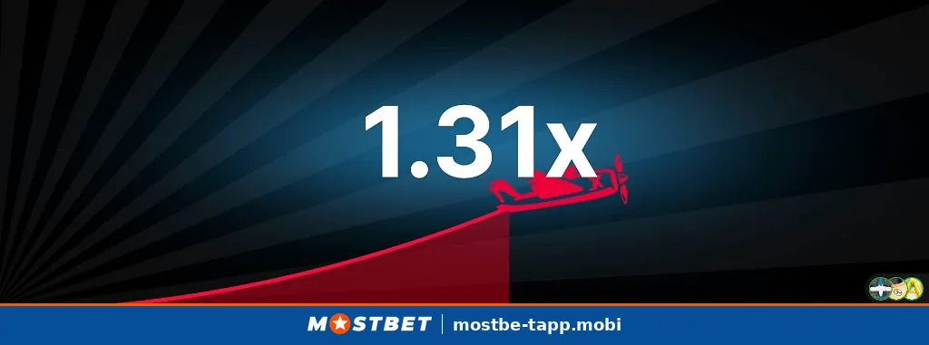 Игра Aviator в приложении Mostbet: самолёт и коэффициент 1.31x